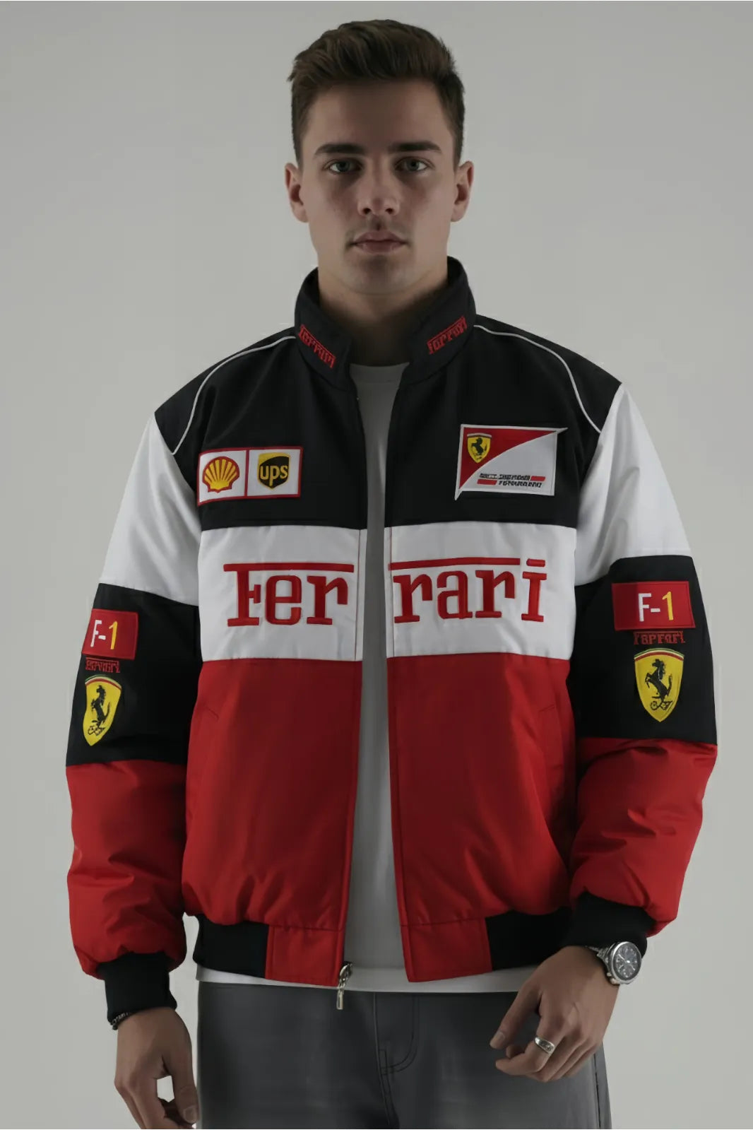 Ferrari F1 Inspired Parachute Bomber Racing Jacket by THE DRIP SOUL