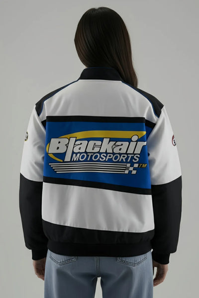 Women's Blue BlackAir Motorsports Varsity Jacket - The Drip Soul's Streetwear