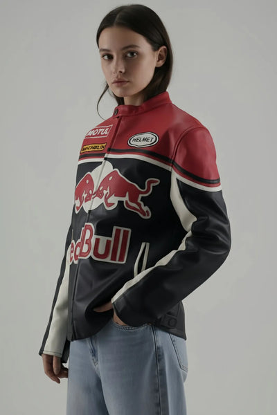 Limited Edition Red Bull Racing Leather Jacket – Premium F1 Look | THE DRIP SOUL